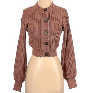 Free People Ribbed Button-Up Cardigan - Brown